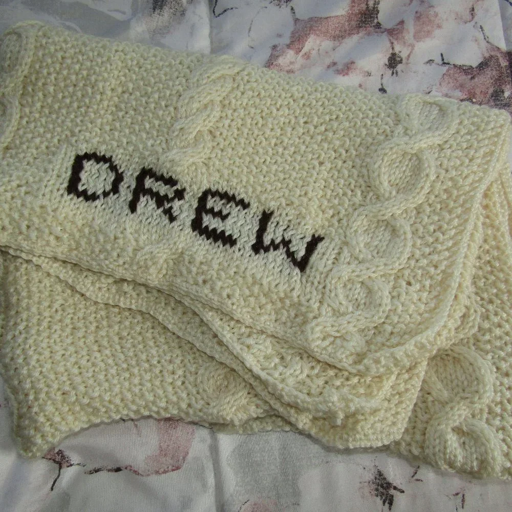 Handmade Knit Crocheted DREW Throw Personalized